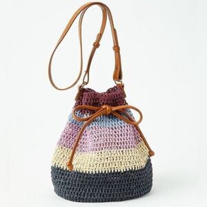 Loft Striped Straw Bucket‎ Bag Crossbody